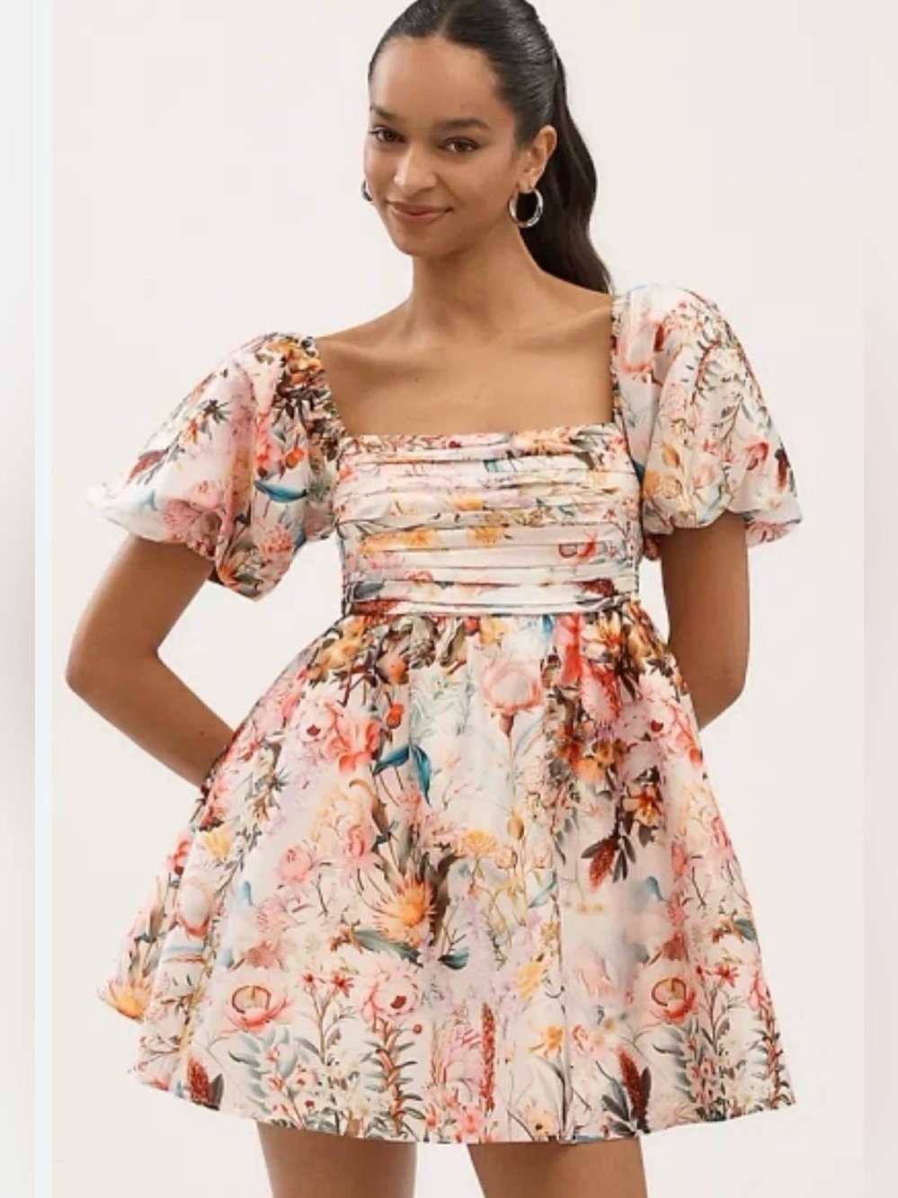 BHLDN NINA PUFF SLEEVE SQUARE NECK Taffeta Mini Dresssize Medium NWT